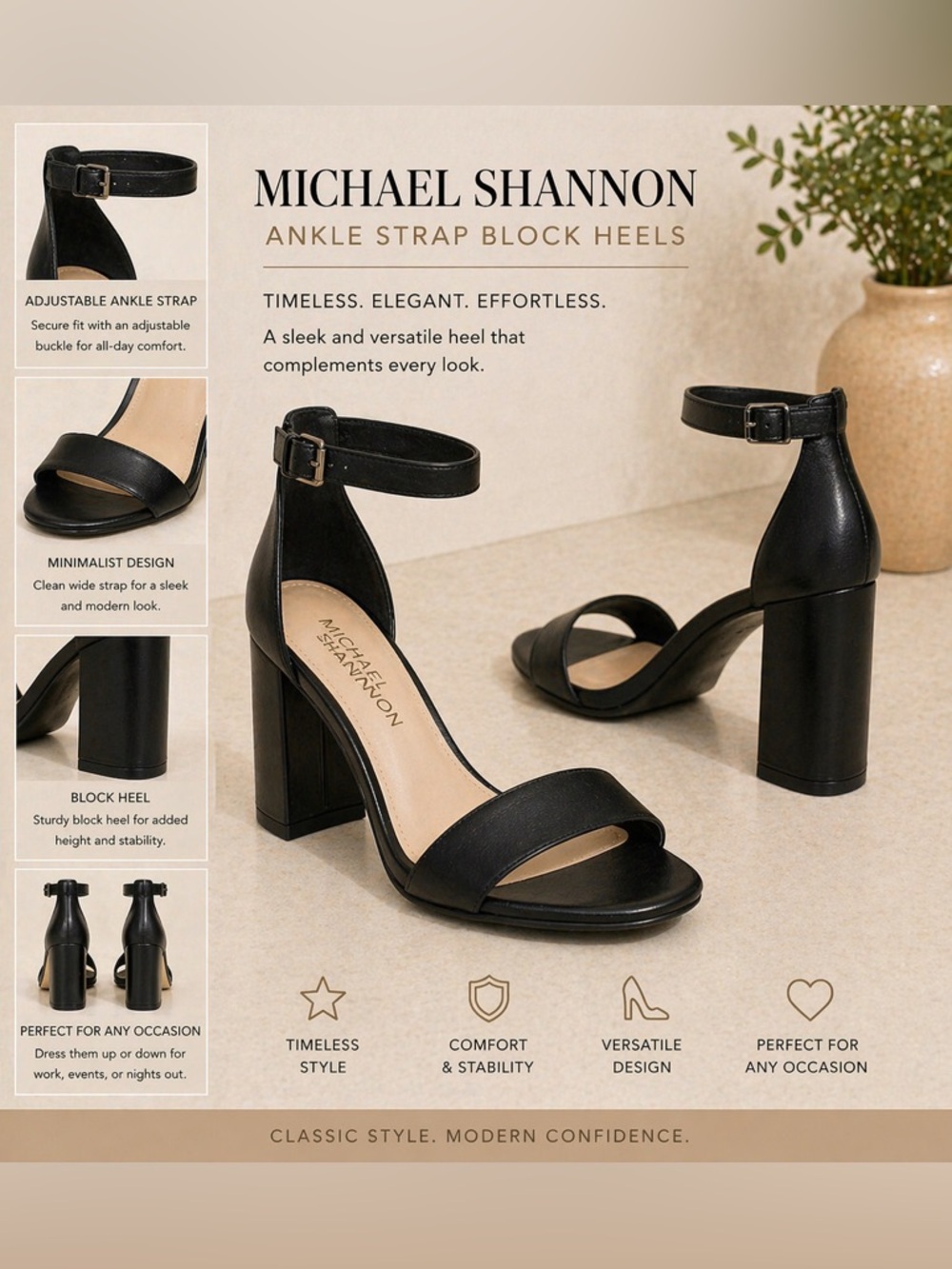 Michael Shannon Black Ankle Strap Block Heel Sandals Minimalist Heels Sz 11